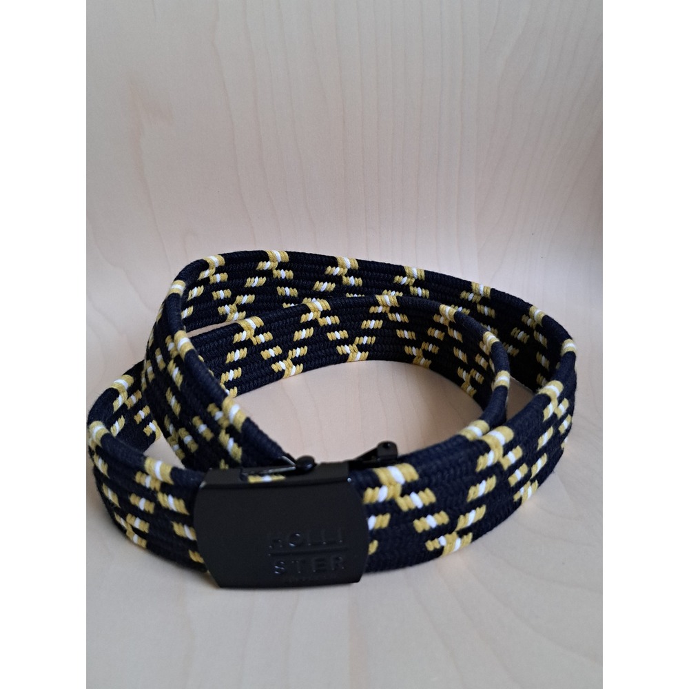 Hollister Supply Co Mens Braided Web Belt Black Yellow White Woven Slider Buckle